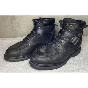Harley Davidson Men's Leather Boots Oil Resistant Black Strap Buckle - Size 10.5